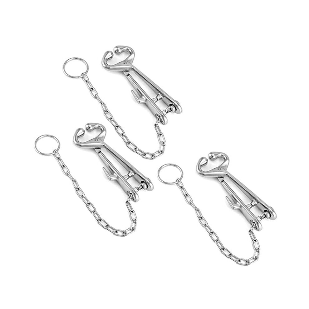 3X Stainless Steel Farm Cattle Livestock Tool Cow Nose Ring Pliers Bull Cattle Bovine With Chain Pulling Tool 4713497279076