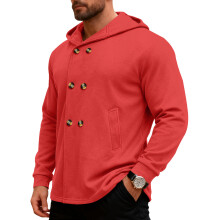 (red, L) Trench da uomo slim fit con cappuccio, giacca casual sportiva