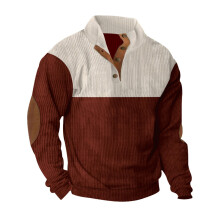 (Claret, XXL) Cord-Sweatshirt für Herren in Übergröße mit Stehkragen und Farbblock-Design