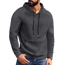 (Dark gray, XL) Amerikanischer Herren-Hoodie mit kariertem Jacquardmuster und Taschen