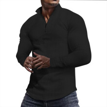 (black, XL) Men's Checkered Half-Zip Sweatshirt Stand Collar Long Sleeve Top