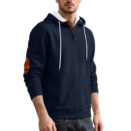 (Navy blue, S) Herren-Kapuzenpullover mit Stickerei, Jacquard-Pullover, dick gefüttert für Herbst und Winter