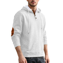 (White, XL) Men's Embroidered Hooded Sweatshirt, Jacquard Pullover, Thickened for Autumn Winter