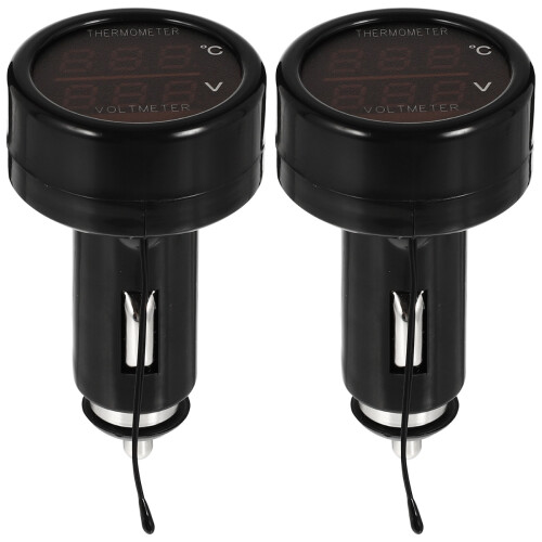 2St Auto Temperatuurmeter En Voltmeter Zwart Met in Rood 2