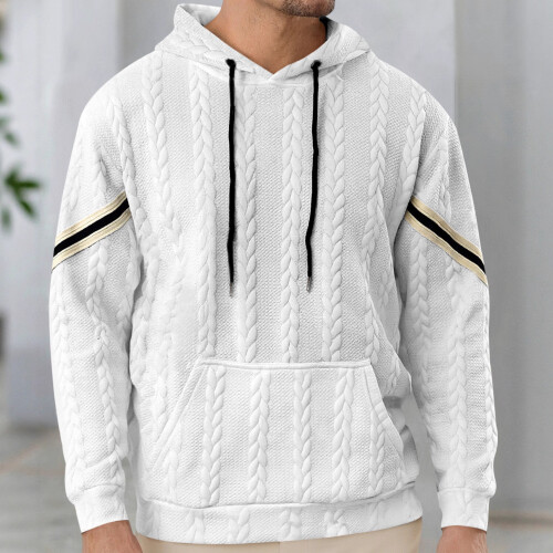 (black, L) Men's Lightweight Hooded Jacquard Patchwork Sweatshirt 2
