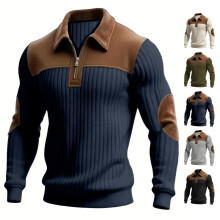 (Black, xxxl) Maglia a maniche lunghe con colletto risvoltato, inserti ricamati, casual, da pendolare, sportiva, autunno/inverno, con cerniera.
