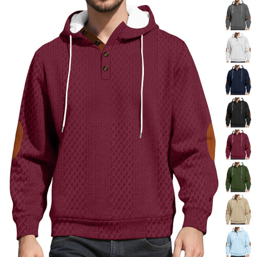 (Khaki, XL) Men's Embroidered Hooded Sweatshirt, Jacquard Pullover, Thickened for Autumn Winter 1