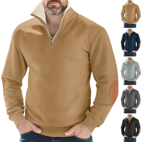 (black, L) Retro Patchwork Embroidered Half-Zip Men's Long Sleeve Sweatshirt 2