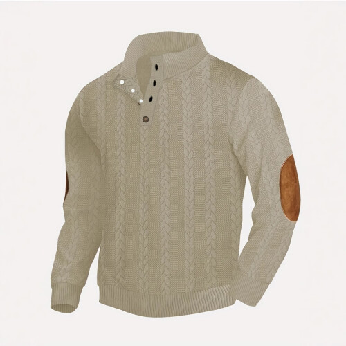 (Caramel color, L) Trendy Jacquard Button-Down Embroidered Sweatshirt 1