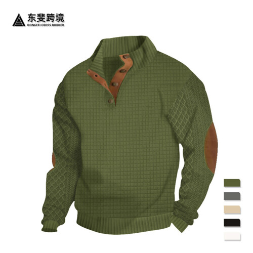 (black, M) Spring Autumn Men's Embroidered Check Cardigan Sweatshirt 2