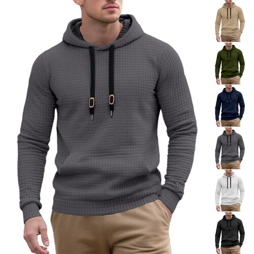 (black, M) Herren-Kapuzenpullover mit Jacquard-Muster und Tasche, kleinkariertes Steppgewebe 1