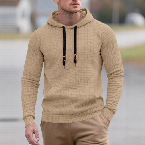 (black, M) Herren-Kapuzenpullover mit Jacquard-Muster und Tasche, kleinkariertes Steppgewebe 2