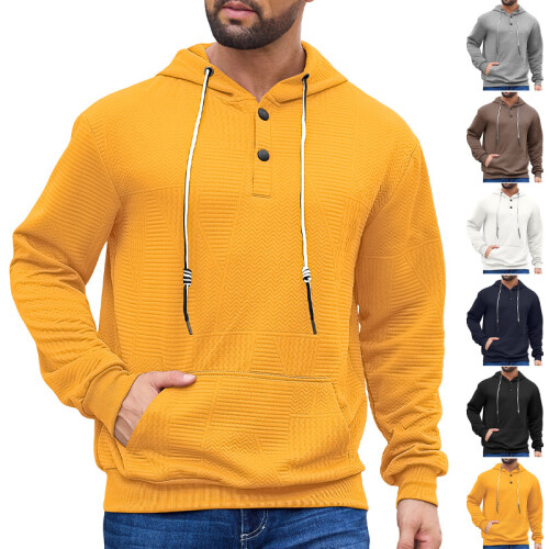 (black, S) Men's Solid Jacquard Hooded Half-Zip Sweatshirt 1