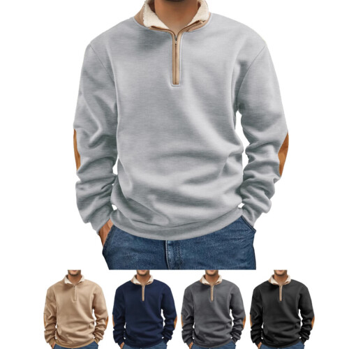(black, XXL) Retro Patchwork Embroidered Half-Zip Men's Long Sleeve Sweatshirt 1