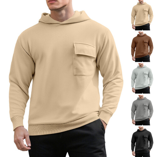 (coffee brown, L) Men's 26-Style Fleece Patchwork Hoodie, Plus Size Pullover 1