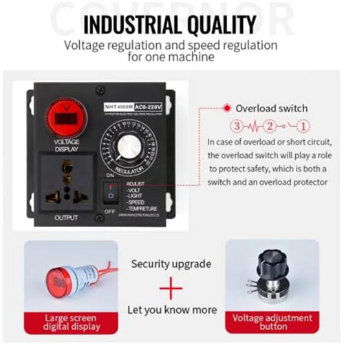 AC Motor Speed Controller 120V, Variable Speed Controller Fan Speed Controller,Motor Variable Voltage Regulator, EU Plug 1