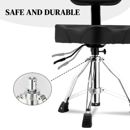 Adjustable Height Hydraulic Drum Stool Seat Saddle Drum Throne w/ Backrest Black 2