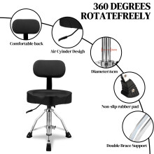Adjustable Height Hydraulic Drum Stool Seat Saddle Drum Throne w/ Backrest Black