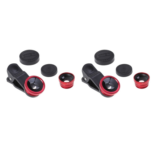 2Pièces Kit Lentilles Caméra Rouge Clip Mobile Macro Fisheye 1