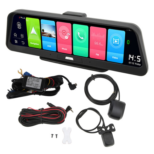Wireless Carplay Mirror Dash Cam With Front Rear Camera Featuring Night Vision And Voice Activation, G Sensor Emergency Locking Loop Recording With