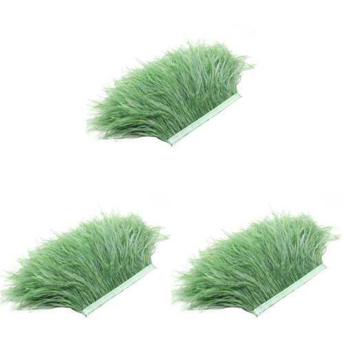 3Pièces Robe À Plume Vertes, Garniture Sans Peluche 1