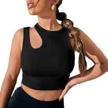 Top corto da donna, maglietta a coste senza maniche per allenamento con scollo rotondo e spalle scoperte, canotta leggera, reversibile ed
