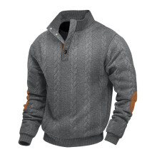 (Dark Gray 2, XL) Herren-Pullover mit Jacquard-Strickmuster und Knopfleiste für Herbst/Winter