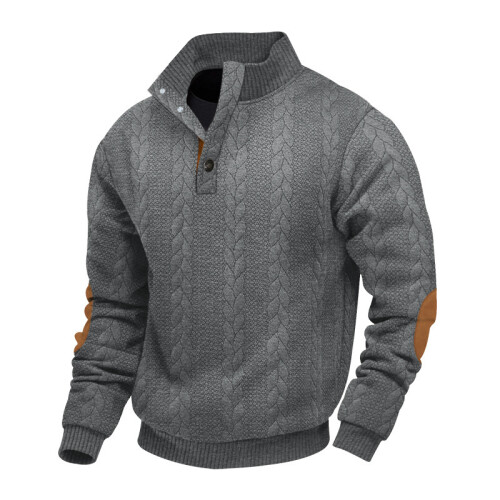 (Dark Gray 2, L) Autumn/Winter Men's Jacquard Knit Pullover Button-Up Sweatshirt