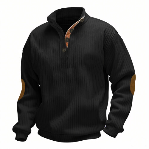 (Black 1, S) Autumn/Winter Men's Jacquard Knit Pullover Button-Up Sweatshirt