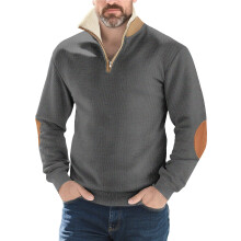 (Dark gray, S) Sweat-shirt à manches longues pour homme, style patchwork rétro brodé, demi-zip