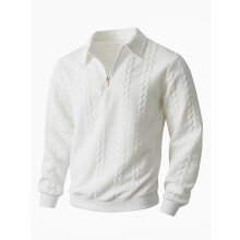 (White, XXL) Felpa con cerniera e colletto in jacquard da uomo, abbigliamento sportivo casual autunno/inverno