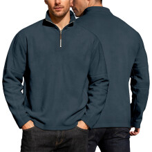 (Navy blue, M) Cardigan da uomo in pile con cerniera, vestibilità ampia e tinta unita, 26 pezzi