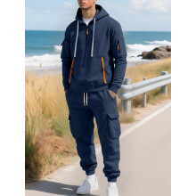 (Navy blue, XXL) Ensemble sweat à capuche en polaire pour homme et pantalon de travail Carhartt