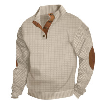 (Khaki, M) Spring Autumn Men's Embroidered Check Cardigan Sweatshirt