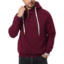 (Claret, XL) Sweat à capuche zippé doublé polaire pour homme, sweat-shirt décontracté automne-hiver