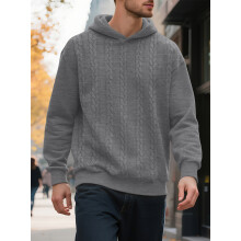 (Dark gray, XL) Felpa con cappuccio in jacquard spesso da uomo taglie forti