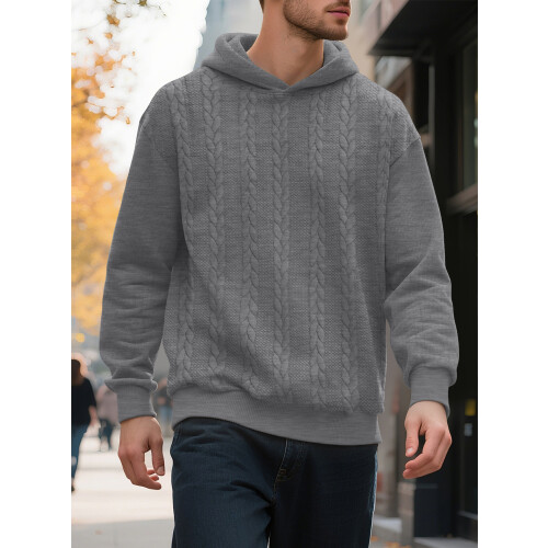 (Dark gray, S) Men's Plus Size Thickened Jacquard Hooded Sweatshirt