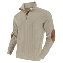 (Khaki, L) Felpa da uomo con collo alto e motivo a coste in jacquard stile cowboy western autunnale