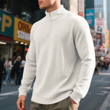 (White, XXXL) Felpa con mezza zip in jacquard da uomo autunno/inverno