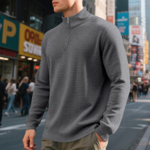 (Dark gray, XXL) Felpa con mezza zip in jacquard da uomo autunno/inverno