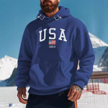 (blue, S) Sweat-shirt à capuche brodé en polaire pour homme
