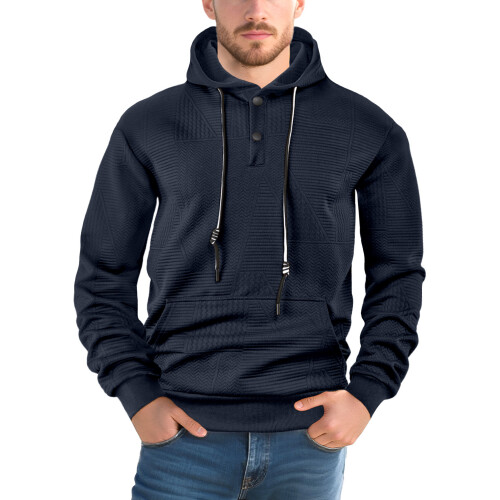 (Navy Blue, M) Pull-over printemps-automne uni décontracté sport ample à manches longues et capuche