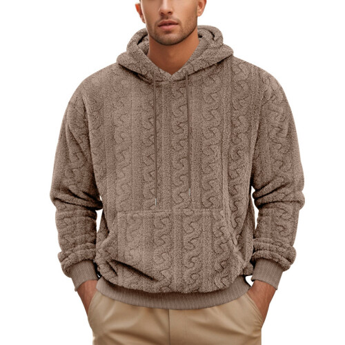 (brown, S) Herren-Kapuzenpullover aus Jacquard-Teddyfleece