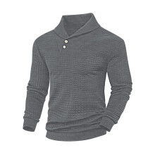 (Light gray, L) Men's Casual Loose-Fit Solid Color Lapel Jacquard Plaid Sweatshirt