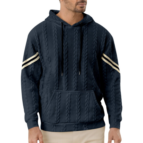 (Navy blue, XXL) Felpa leggera con cappuccio e patchwork jacquard da uomo