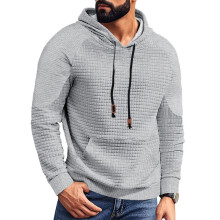 (Light gray, XXXL) Felpa con cappuccio in jacquard scozzese da uomo in stile americano con tasche
