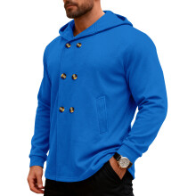 (blue, XXXL) Slim-Fit Herren-Trenchcoat mit Kapuze, lässige Sportjacke