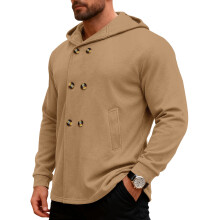 (Khaki, XL) Men's Slim-Fit Hooded Trench Coat, Casual Sporty Jacket