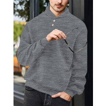 (Dark gray, L) Lässiges Herren-Sweatshirt mit lockerer Passform, einfarbigem Reverskragen und Jacquard-Karomuster