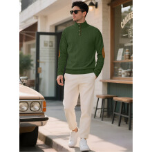(Army Green, M) Herren Langarm-Sweatshirt mit Stehkragen und Knopfleiste aus Jacquard-Gewebe, lässig und sportlich